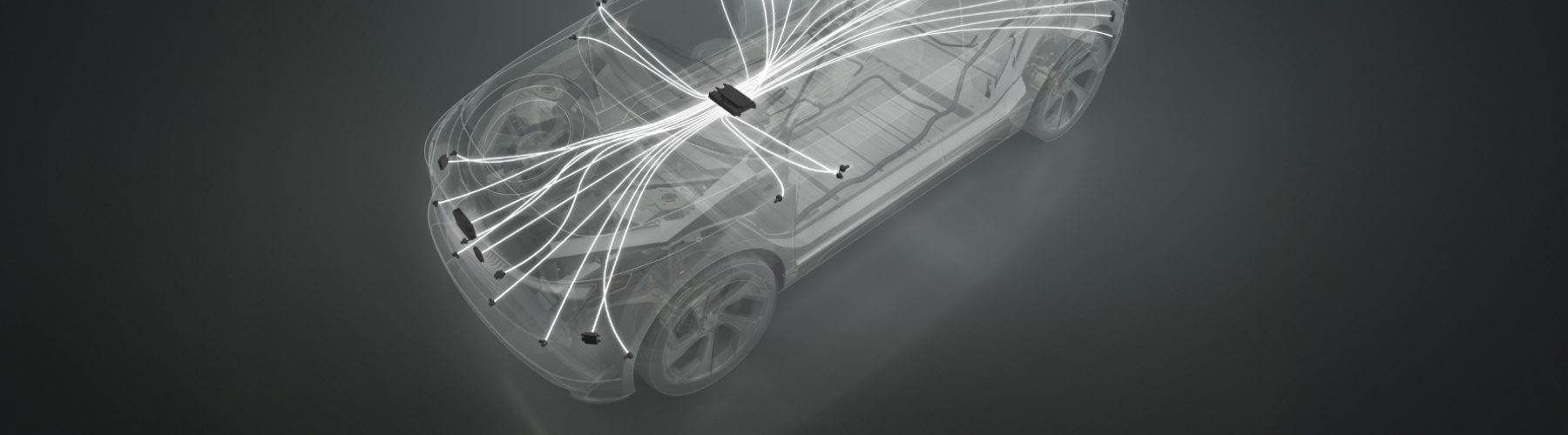 Animation of a vehicle showing all of the sensors that make up the ADAS system