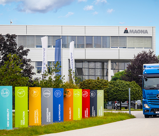 Exterior of Magna Powertrain facility in St. Valentin, Austria