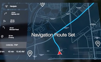 Navigation route being displayed on a vehicle screen