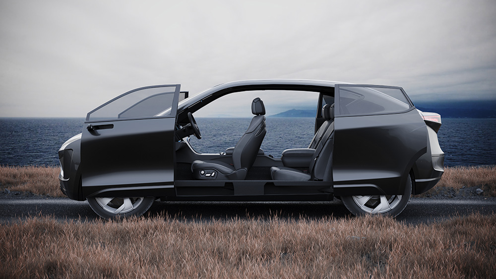 Vehicle on a road in a field with vehicle demonstrating the SmartAccess door technology