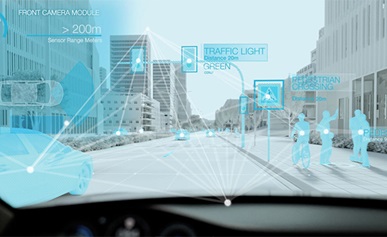 Graphic demonstrating V2V and V2X connectivity from a vehicle